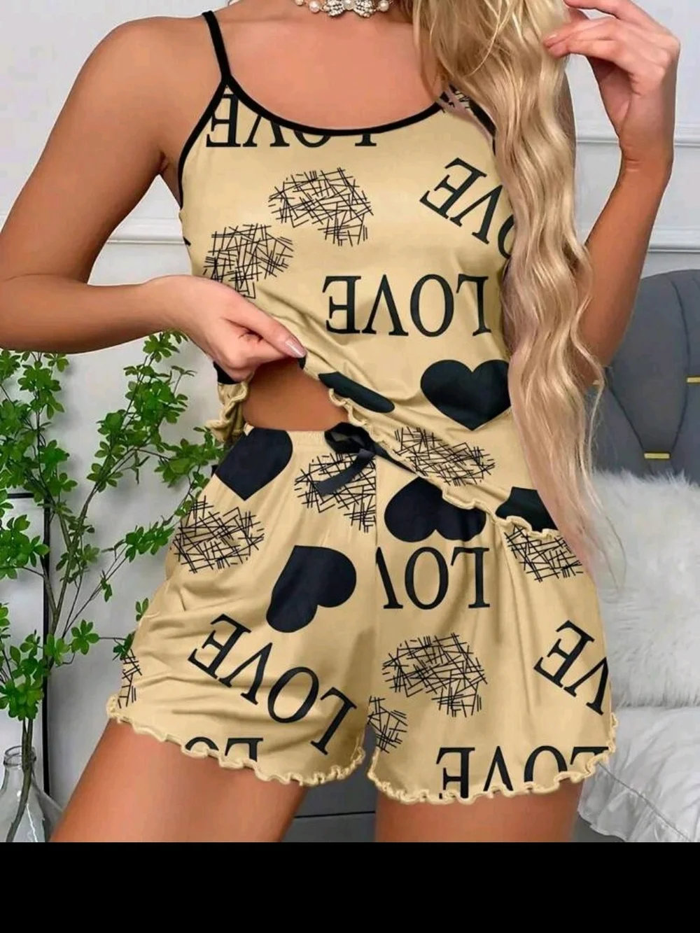 Women’s Heart Print Cami & Short Sleep Set - Pink, Blue, Yellow